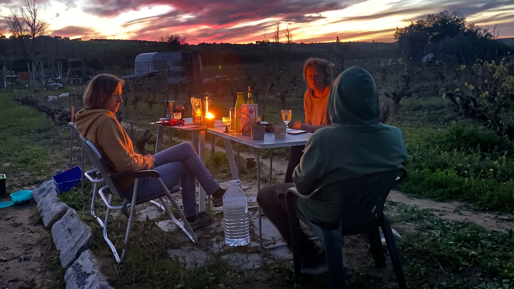 Convivencia en la finca al atardecer