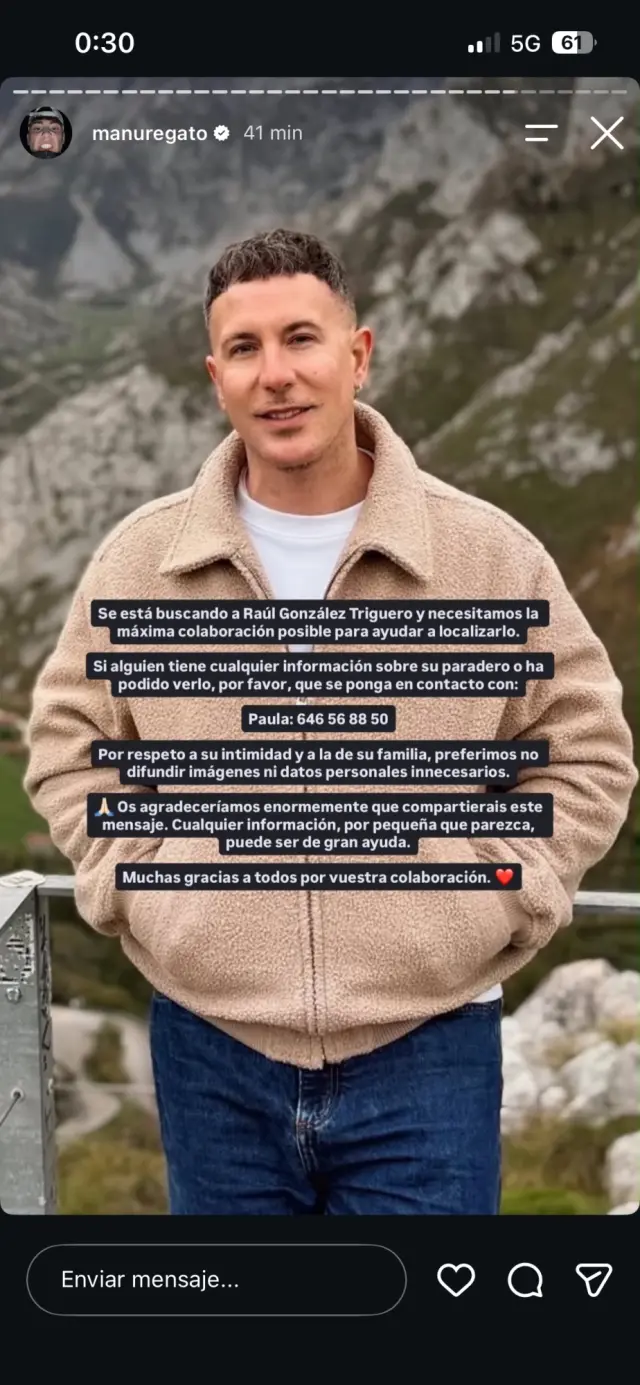 Llamamiento de búsqueda difundido por el entorno del reportero