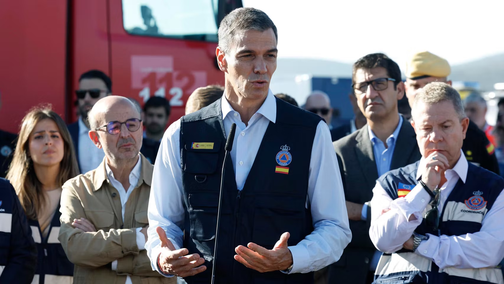 Pedro Sánchez durante su comparecencia junto al dispositivo de emergencias.